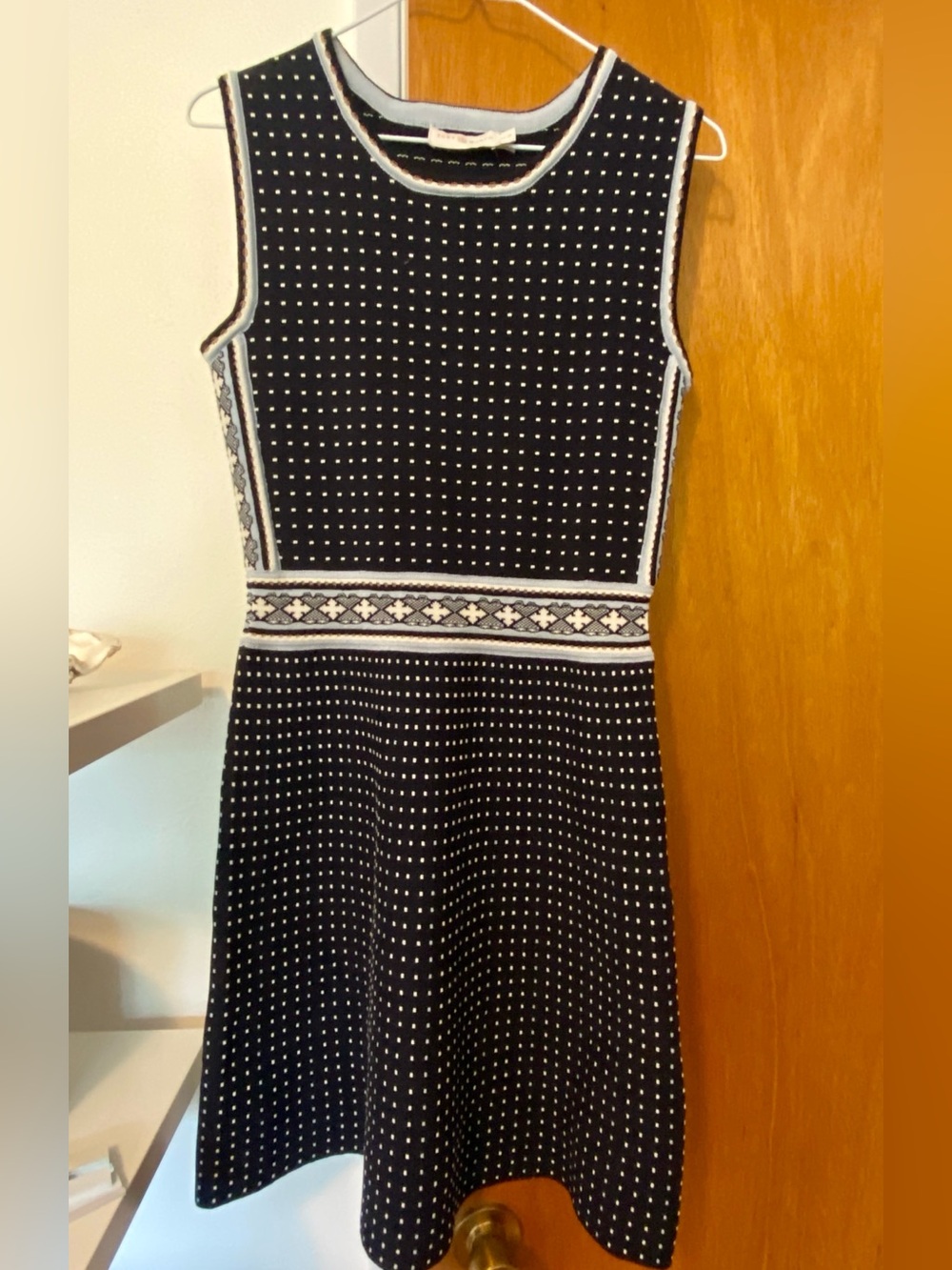 Tory Burch Navy & White Sleeveless Knit Fit-and-Flare Mini Sheath Dress XS